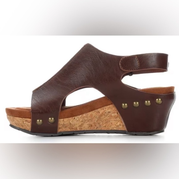 Elegant Brown Leather Wedge Sandals - Picture 3 of 7